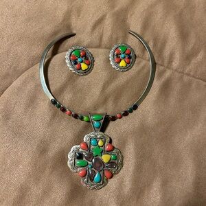 Colorful Gemstone Necklace and Earring Set